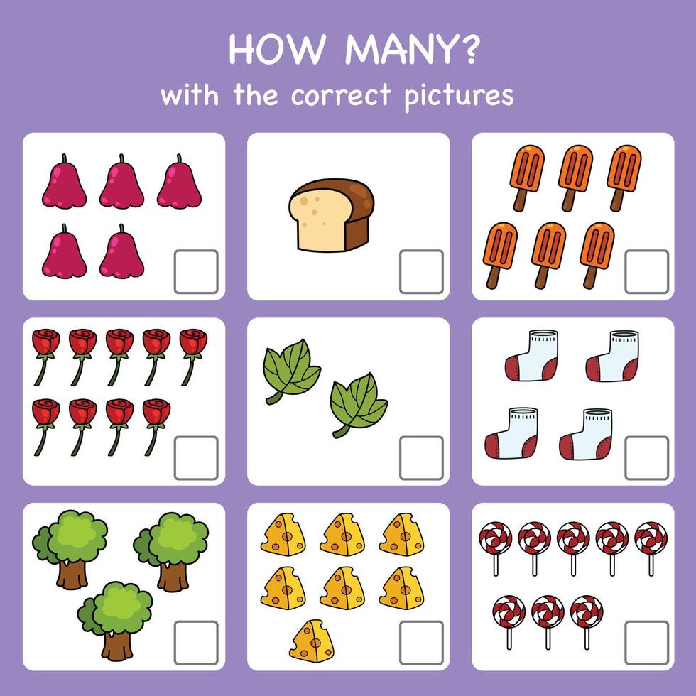 Counting educational.How many objects task. Educational worksheet for preschool vector