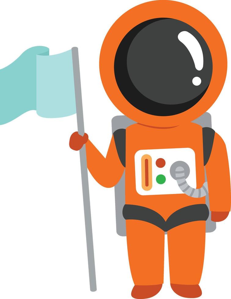 astronaut standing on some planet with a flag in the space vector