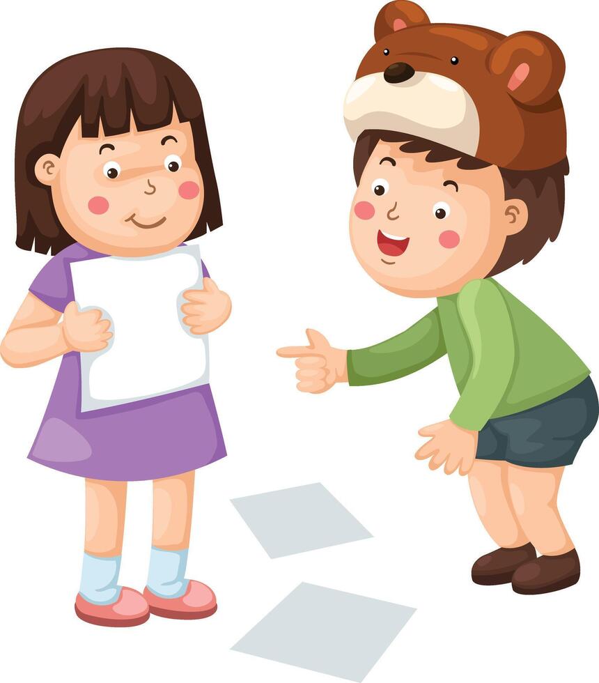 children play educational game by placing blank paper character illustration vector