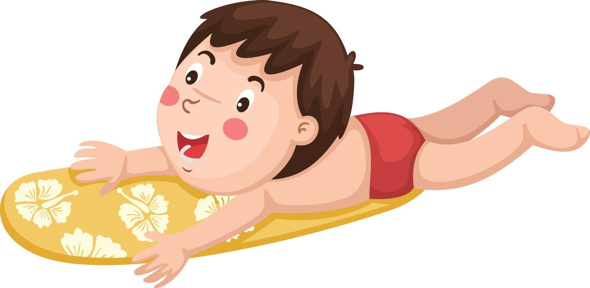 Child on surf board. funny cartoon character illustration vector