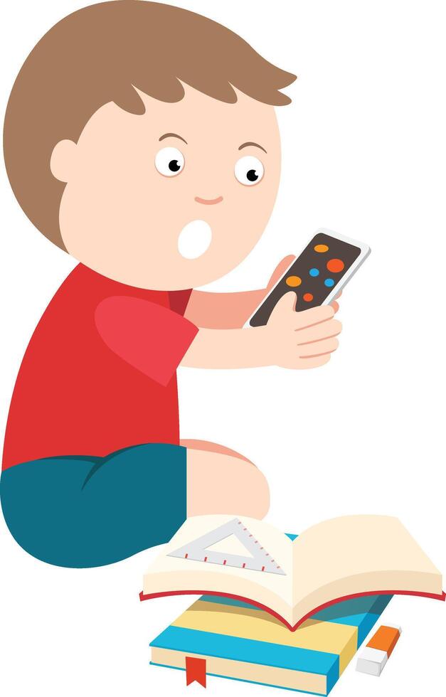 little boy get addicted to use smartphone illustration vector