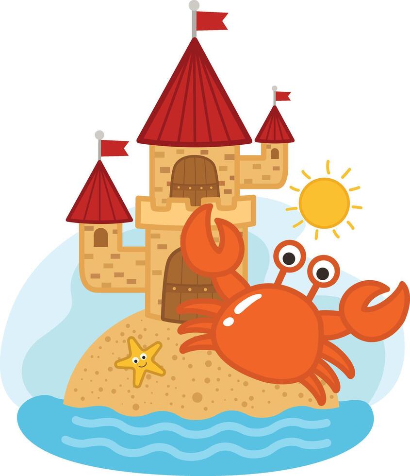 cute cartoon crab character on white background illustration vector