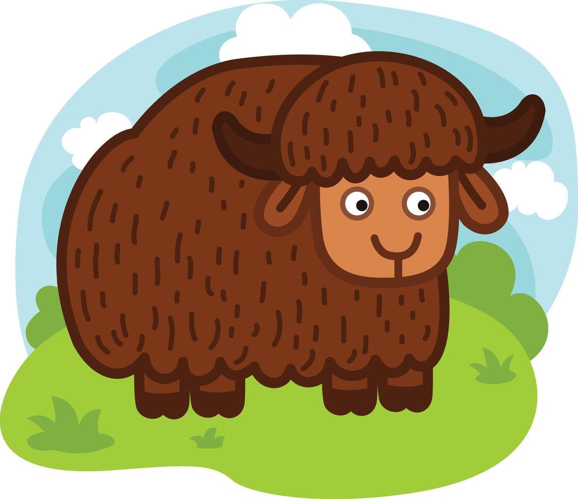 cute cartoon yak character on white background illustration vector