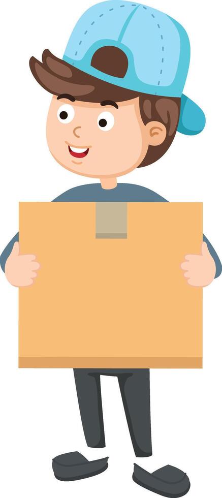 Smiling delivery man holding a package box vector
