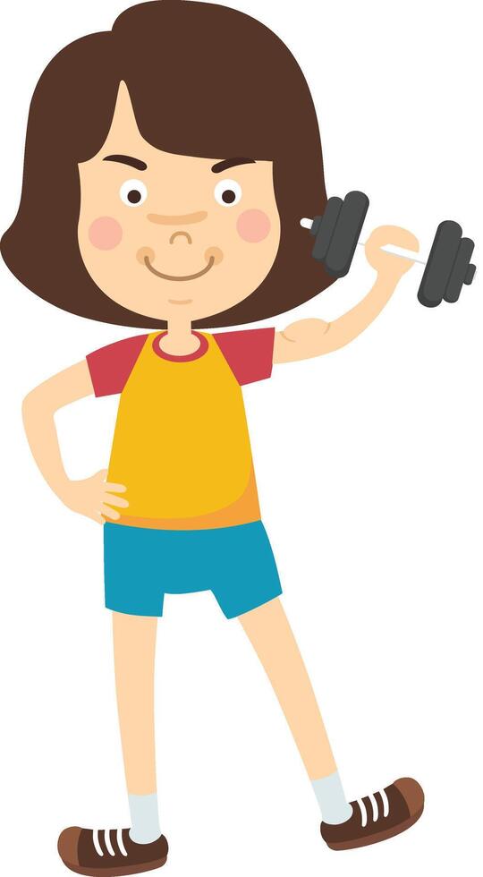 Kid girl weight lifter strength training illustration vector
