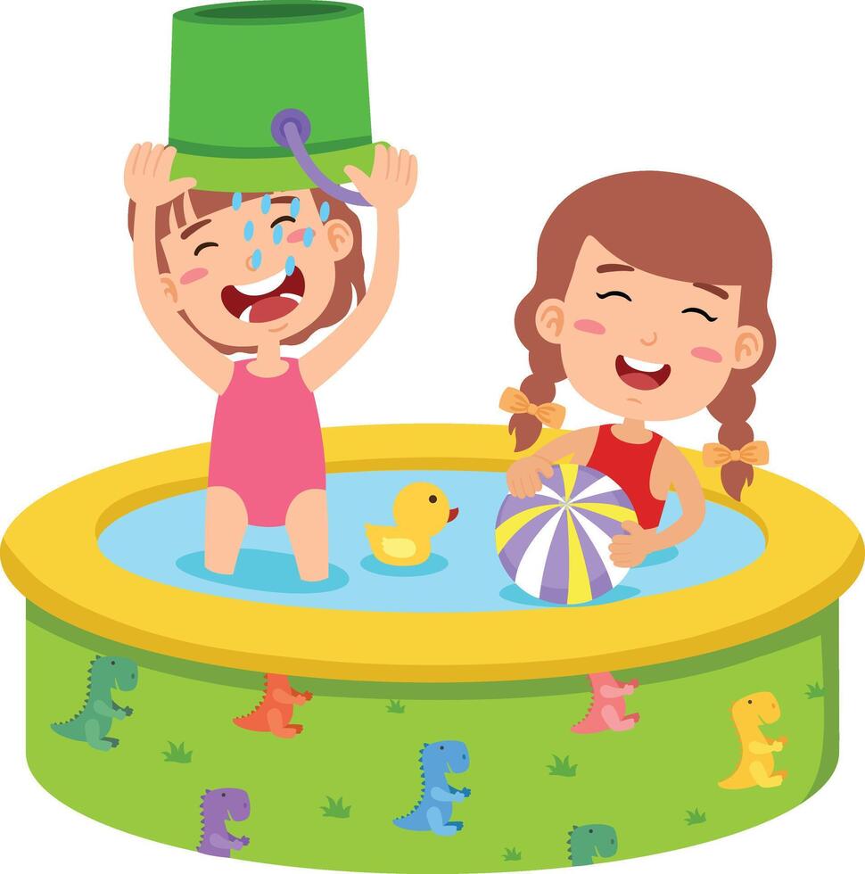 kids playing in inflatable pool vector