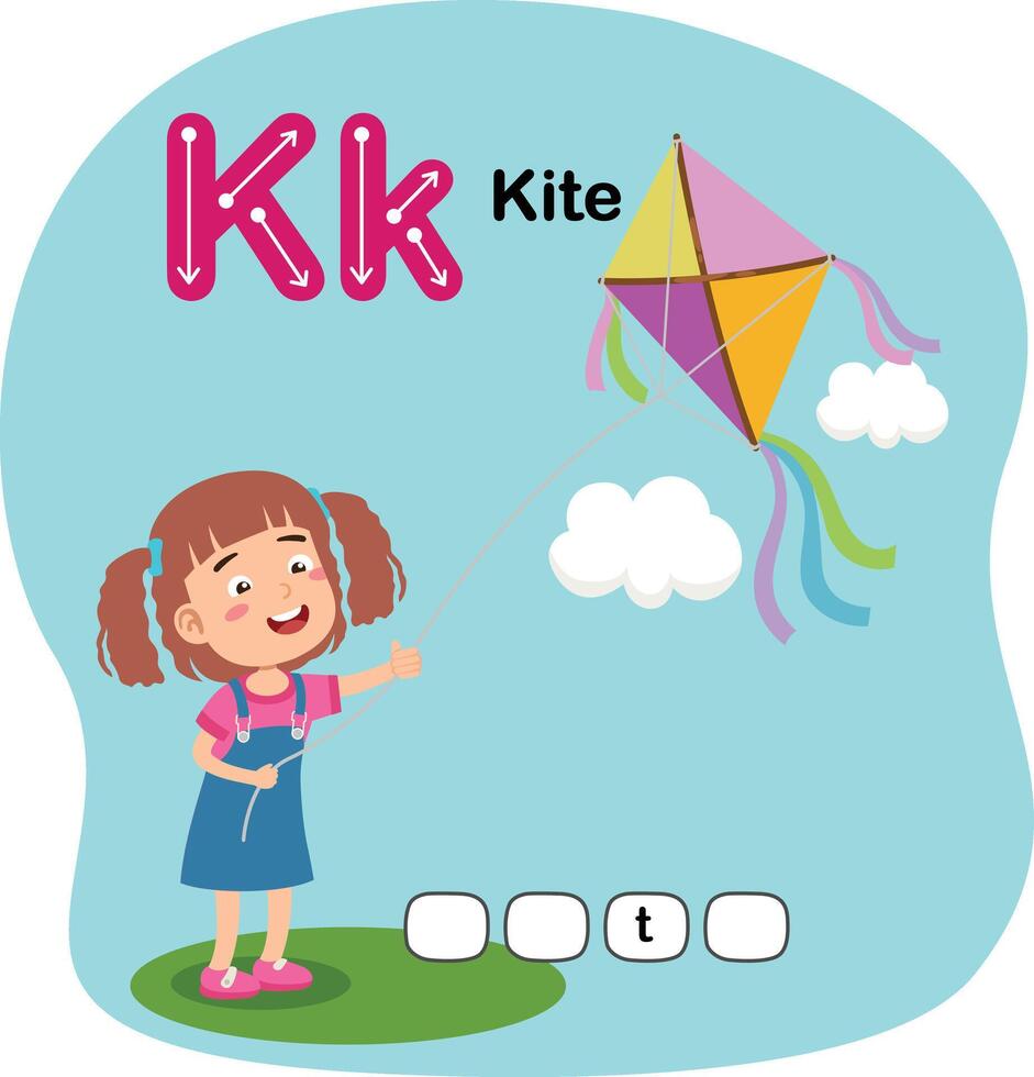 Illustration Isolated Alphabet Letter K- Kite vector