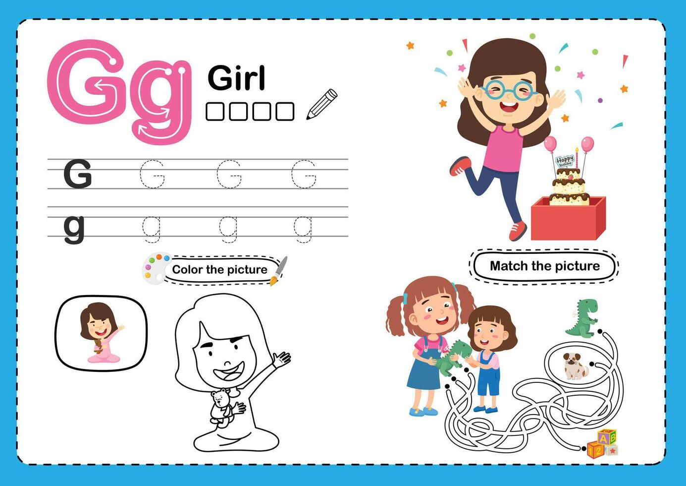 Illustration Isolated Animal Alphabet Letter G-Girl vector