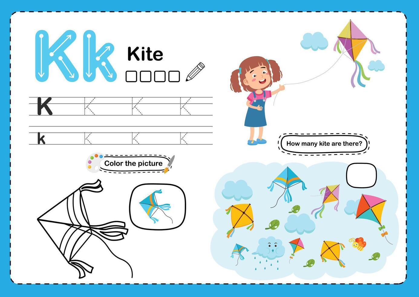 Illustration Isolated Animal Alphabet Letter K-Kite vector