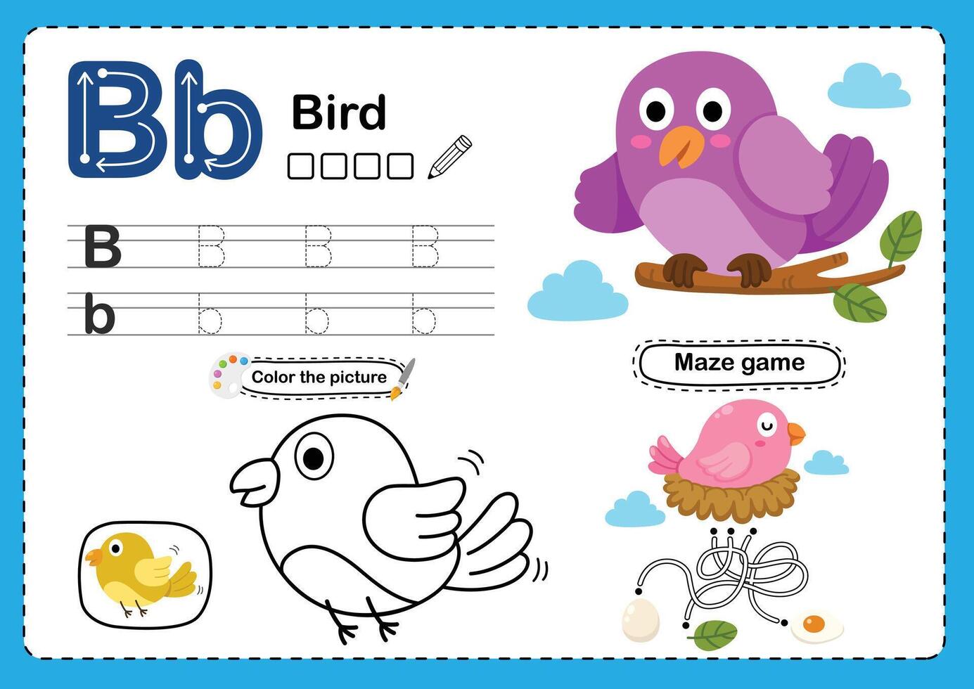 Illustration Isolated Animal Alphabet Letter B-Bird vector