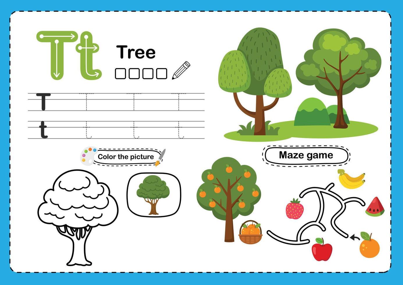 Illustration Isolated Alphabet Letter T- Tree vector