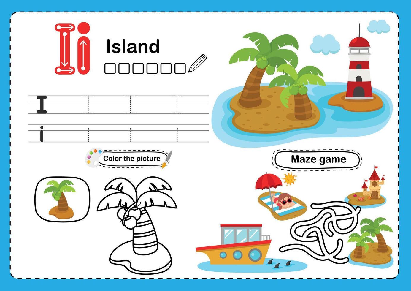 Illustration Isolated Alphabet Letter I-Island vector