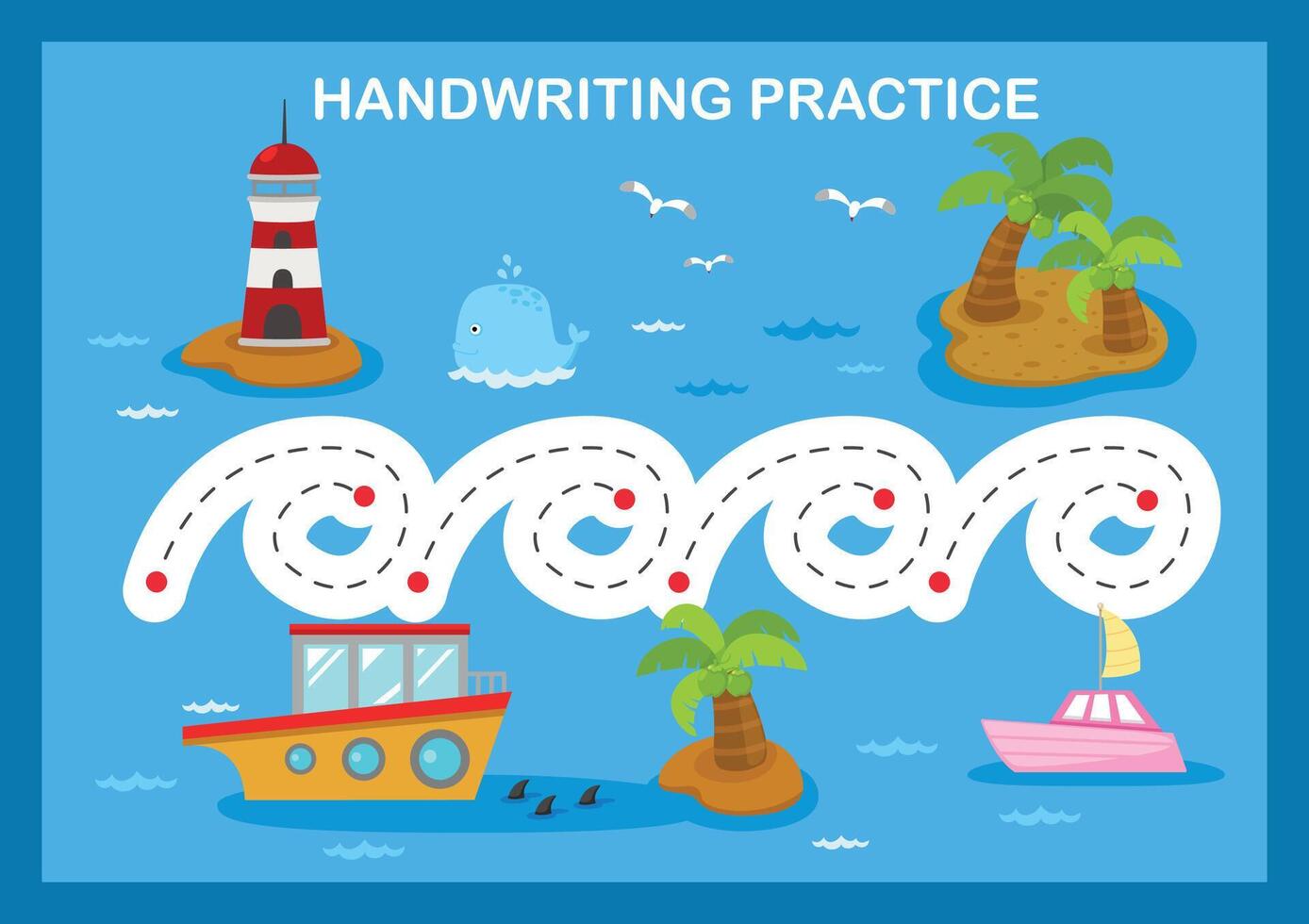 Handwriting practice sheet illustration vector