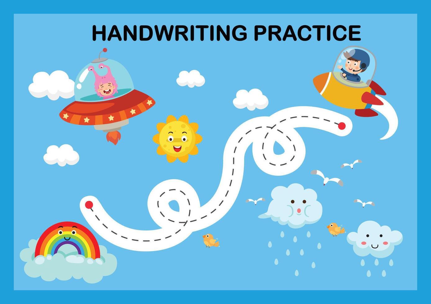 Handwriting practice sheet illustration vector