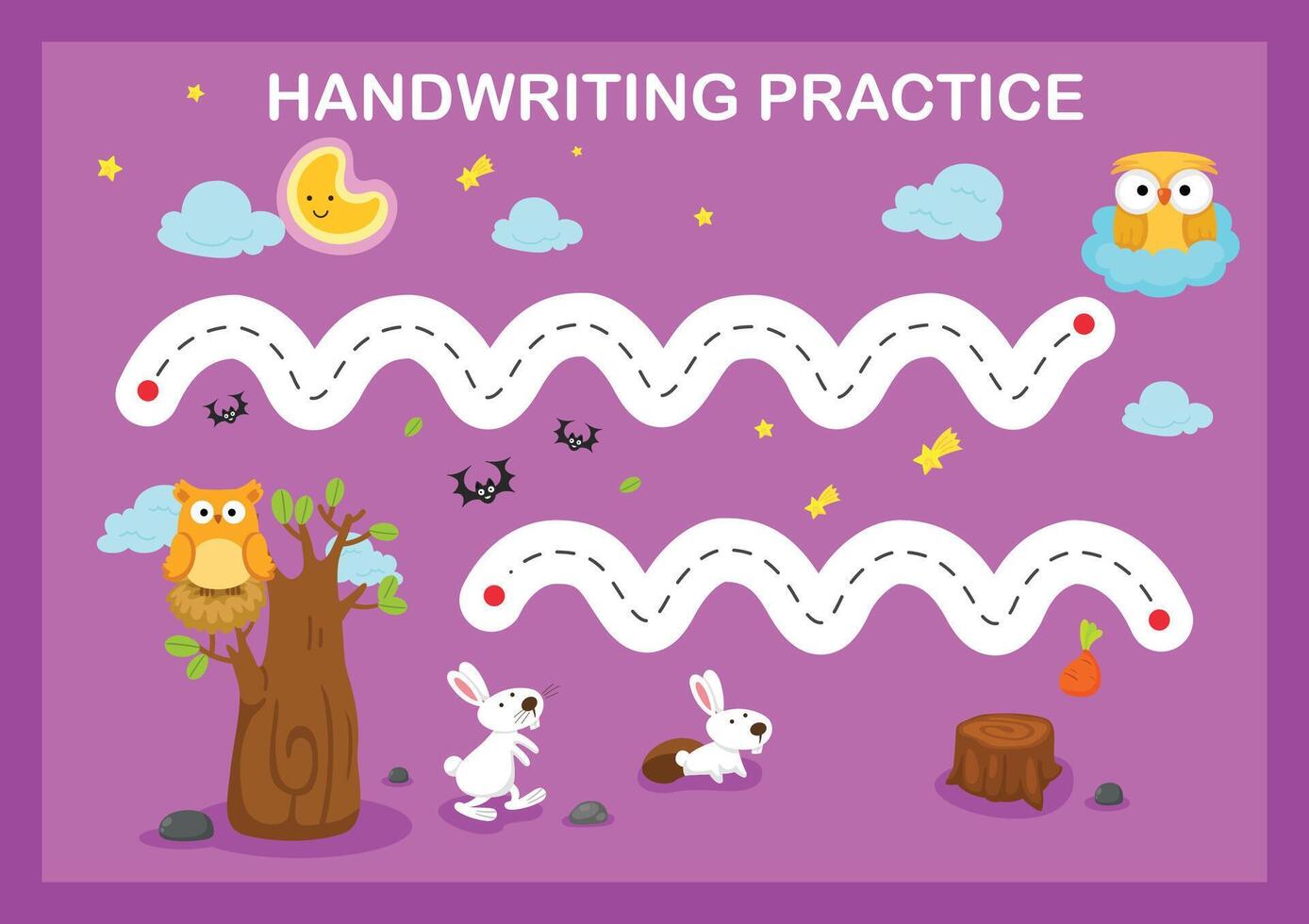 Handwriting practice sheet illustration vector