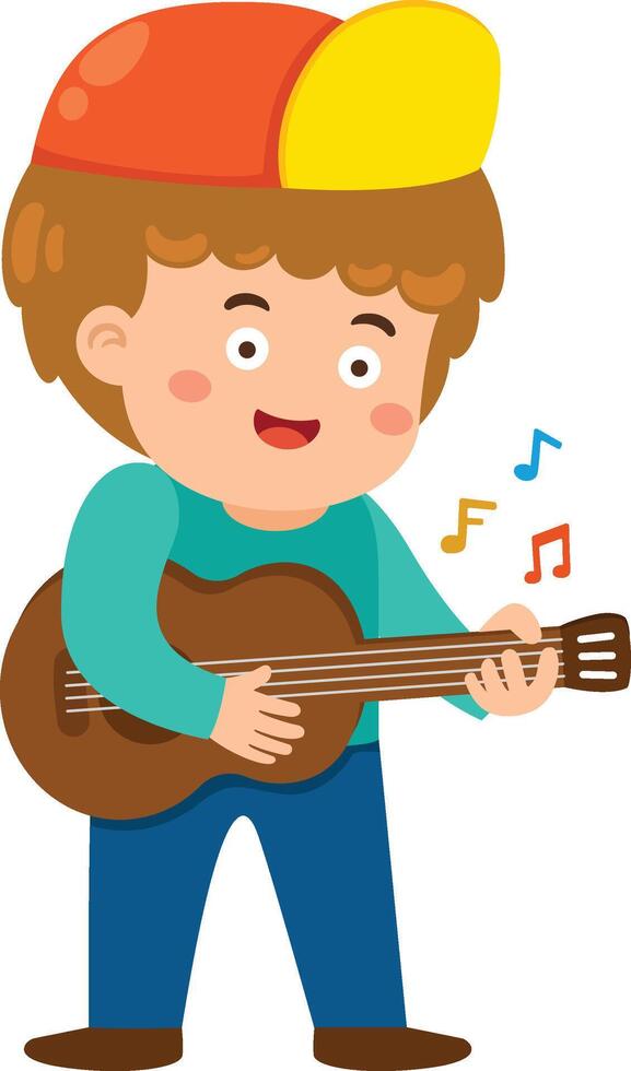 Boy playing guitar character illustration vector