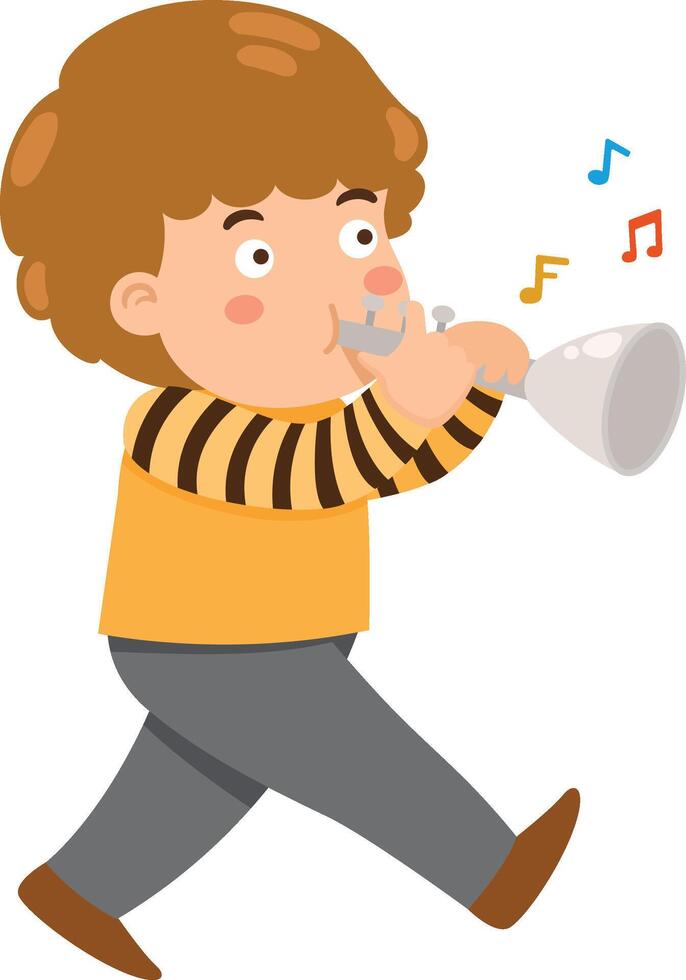 Happy kid play trumpet music vector