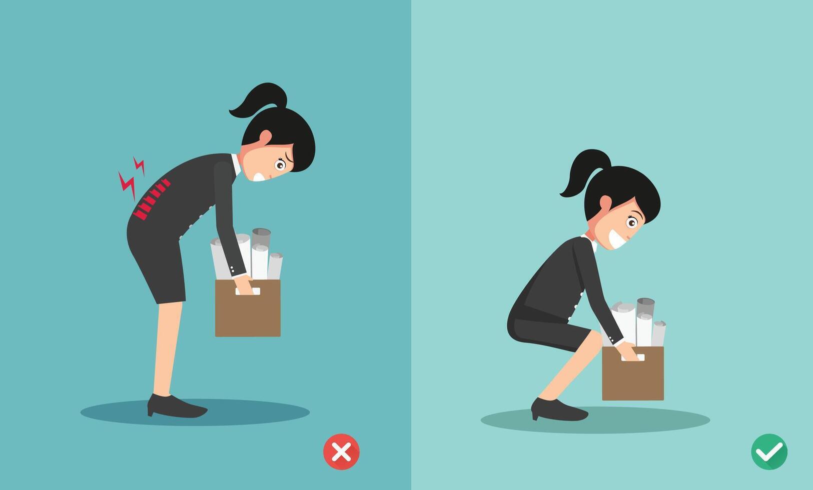 Improper versus against proper lifting illustration vector