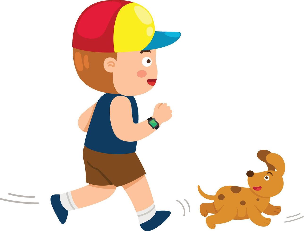 Kid boy is walking with a dog vector
