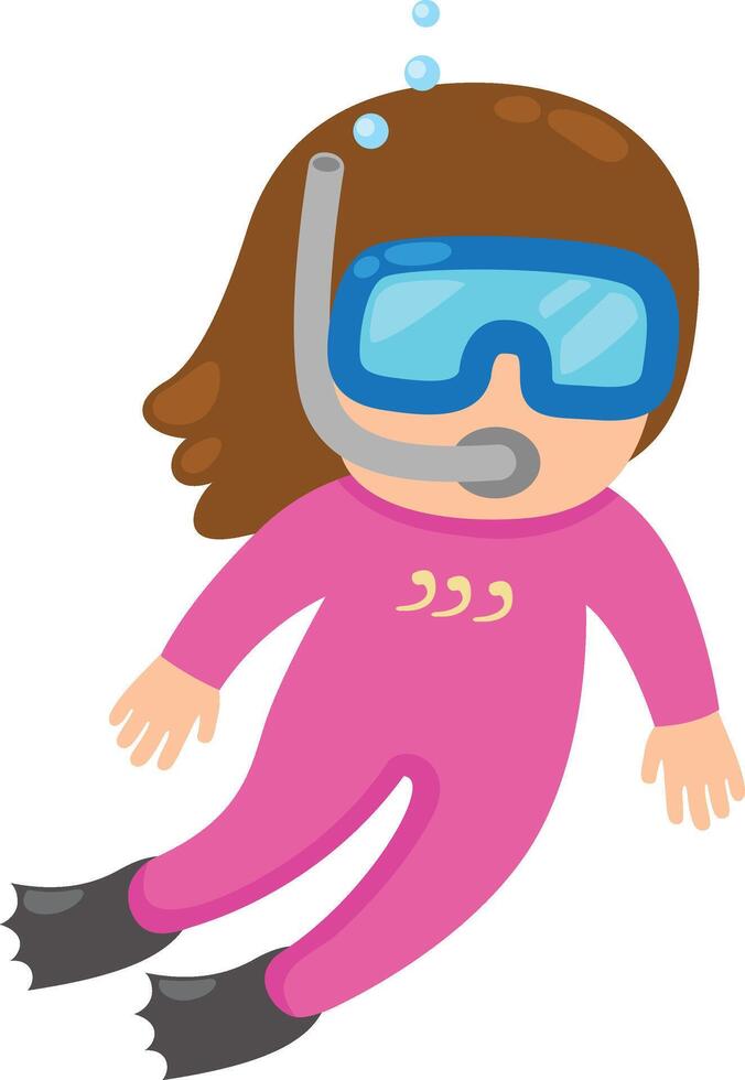 illustration of isolated kid girl snorkeling vector