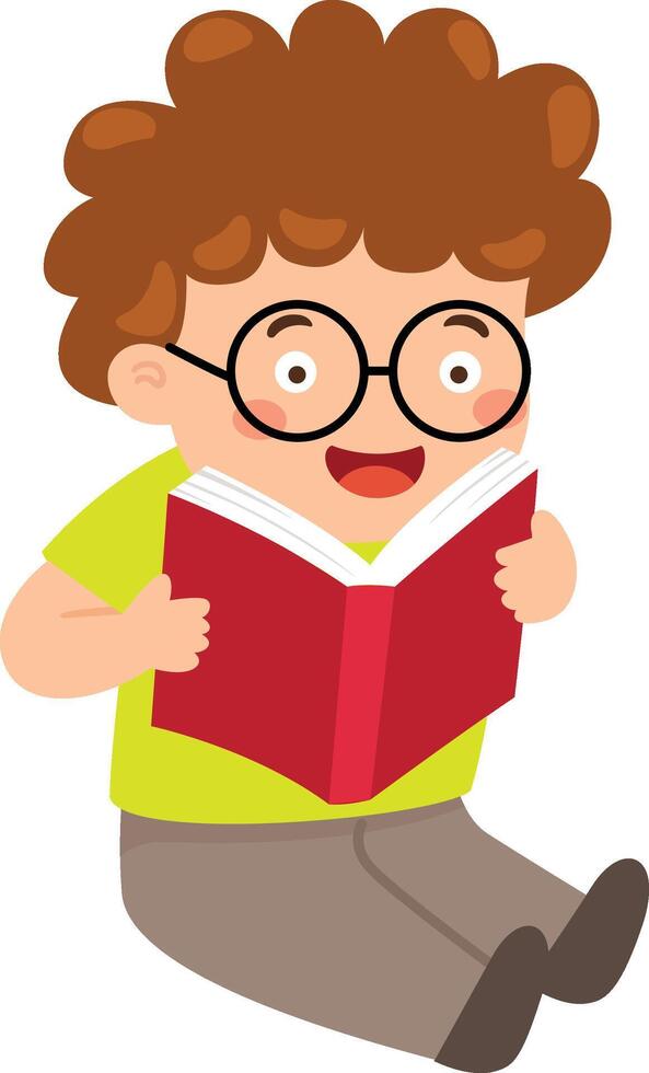 Kid boy reading book illustration vector