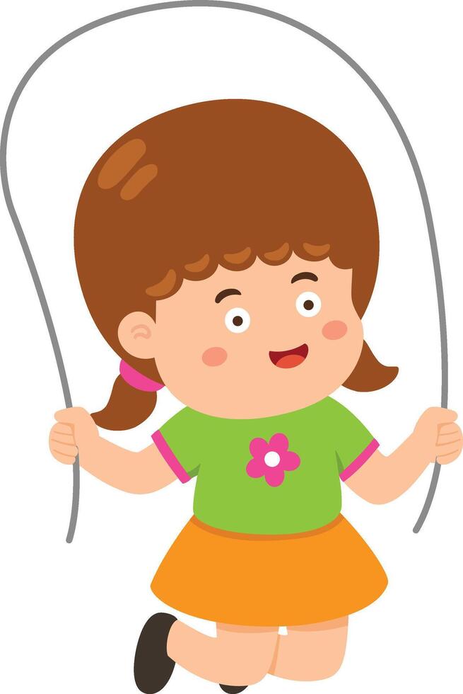 kid girl play jump rope vector