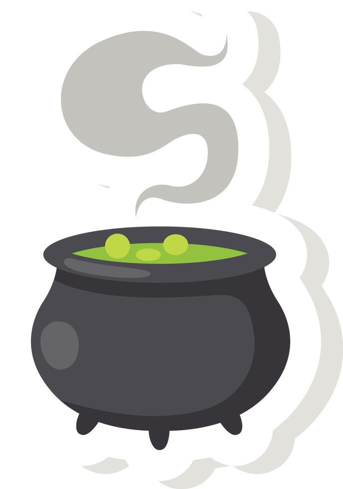 illustration boiling cauldron with magic potion sticker icon vector