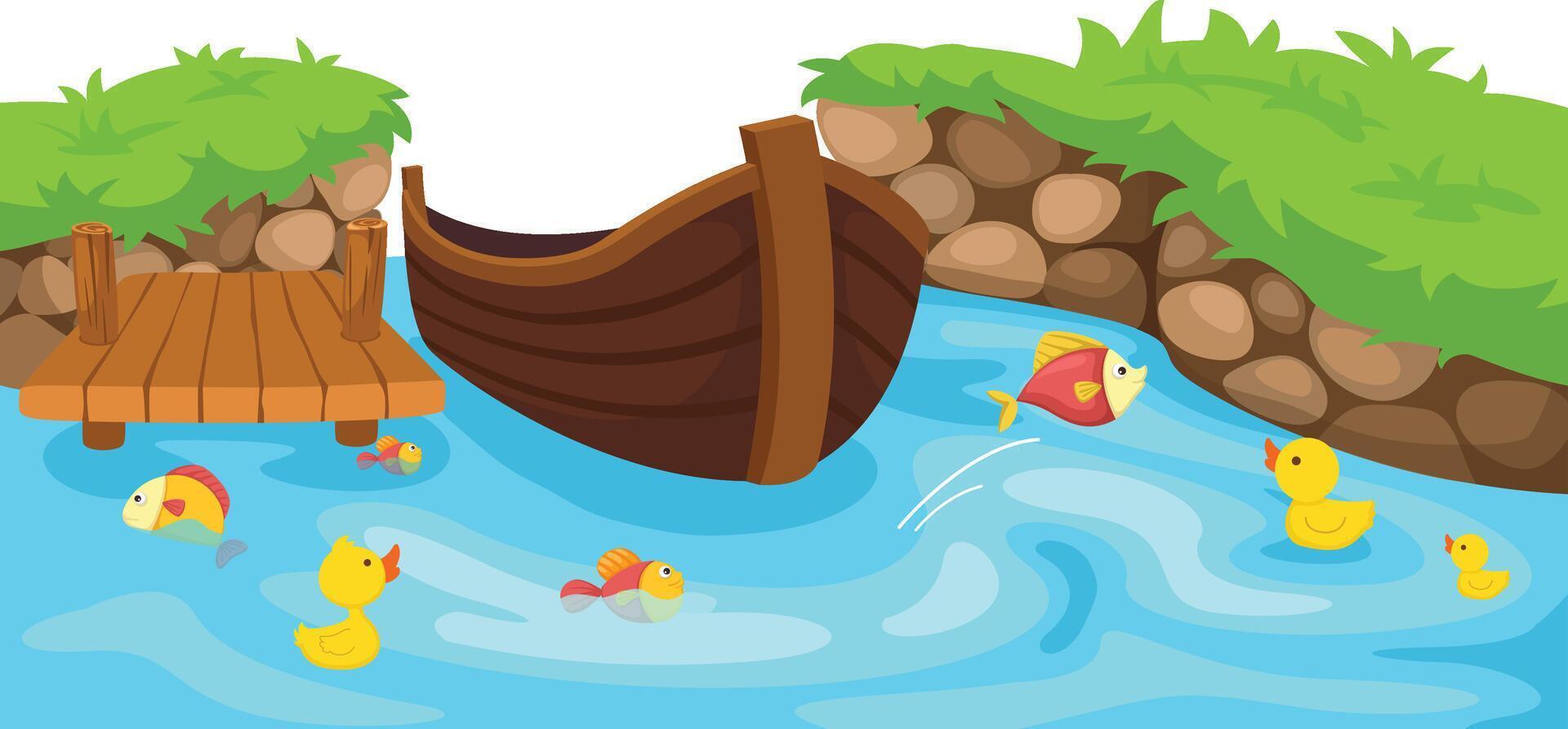 Illustration boat in the river vector