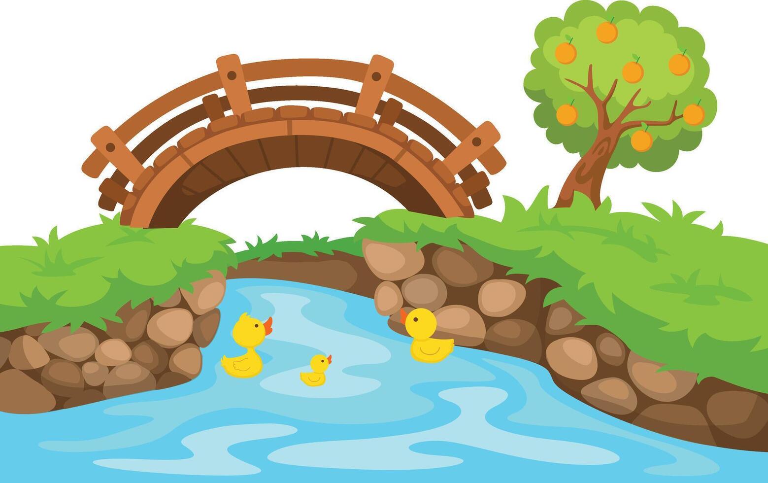 Illustration wooden bridge in nature landscape vector