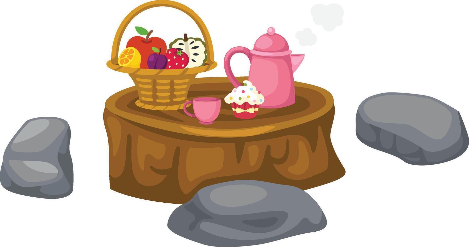 Illustration picnic on the stump vector