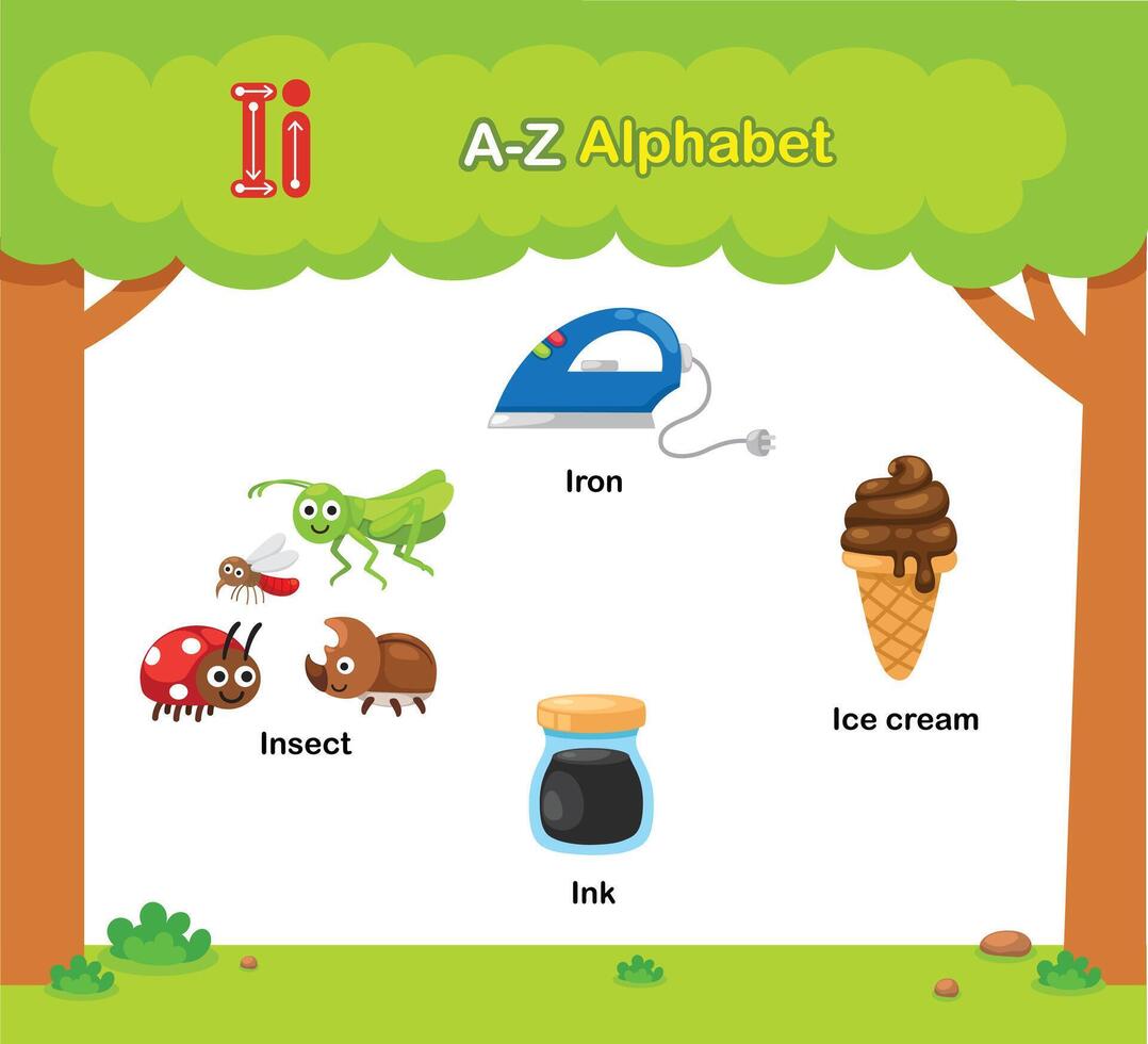 Alphabet Letter I education vocabulary illustration vector