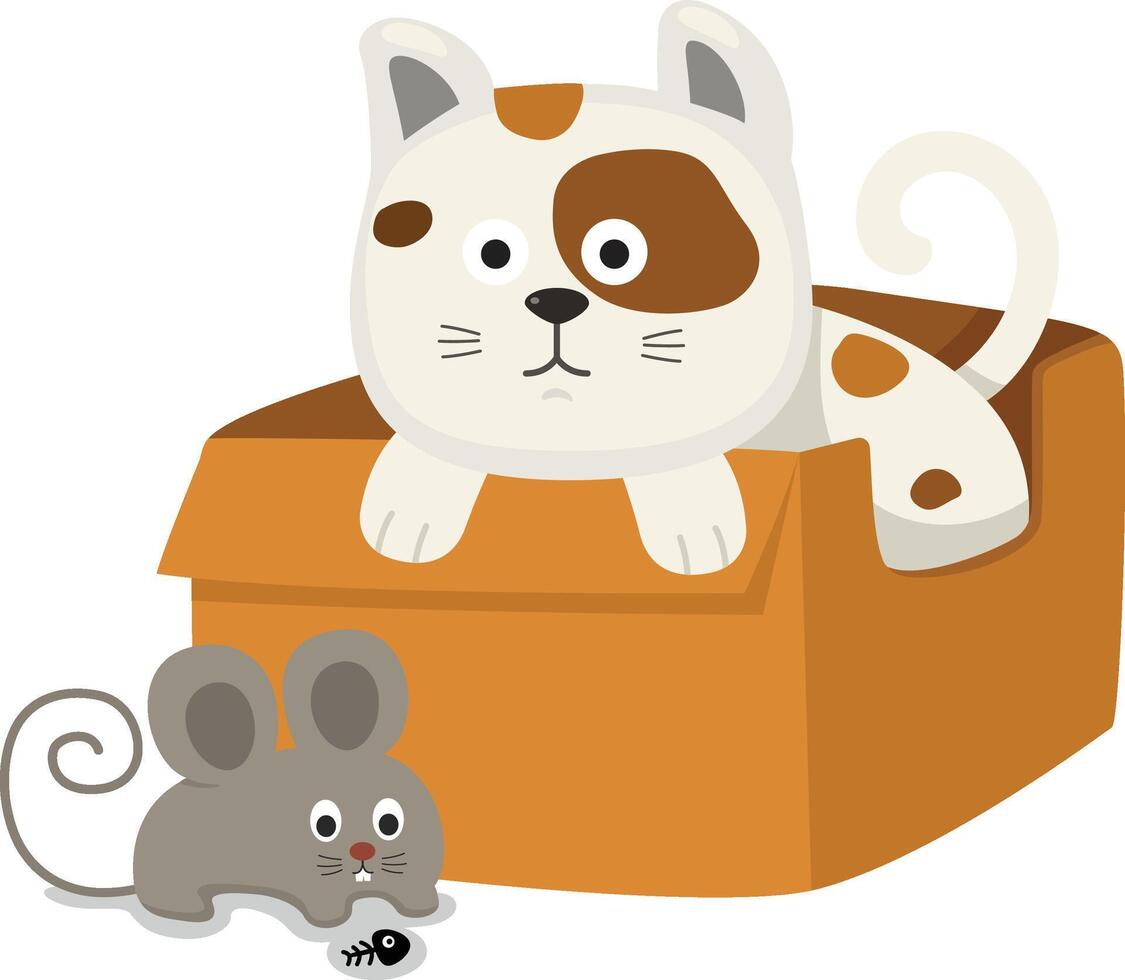 cat and mouse illustration on the white background vector