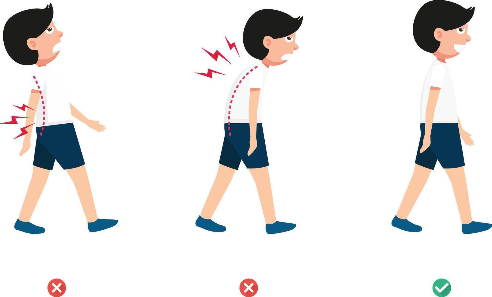 Wrong and correct walking posture,illustration, vector