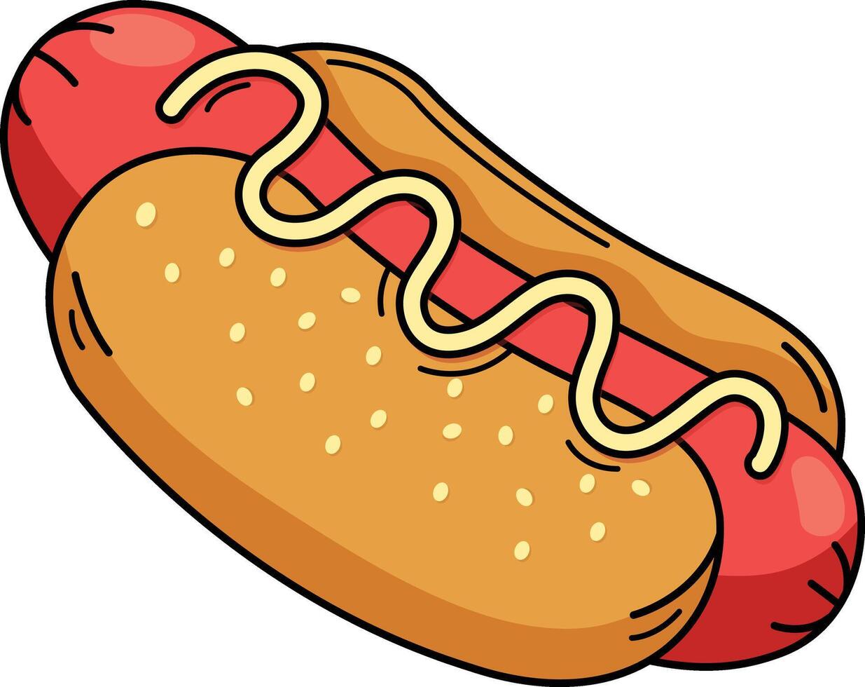 illustration of hot dog with mustard colorful outline white on background vector