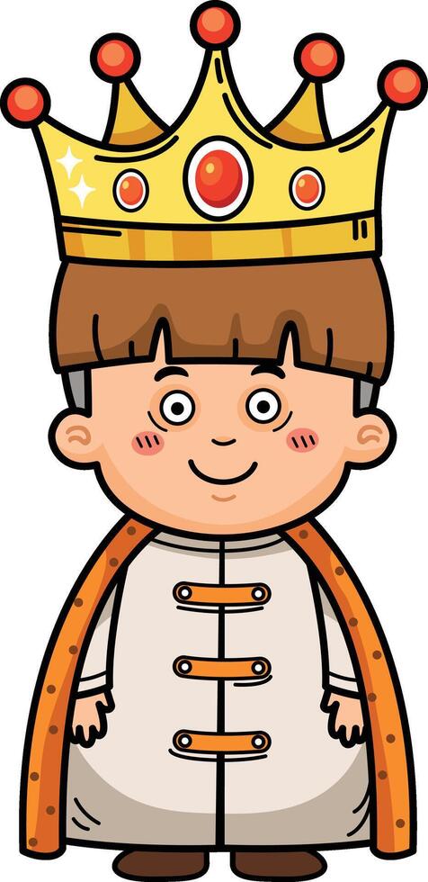 illustration of cute children characters with king costume outline white on background vector