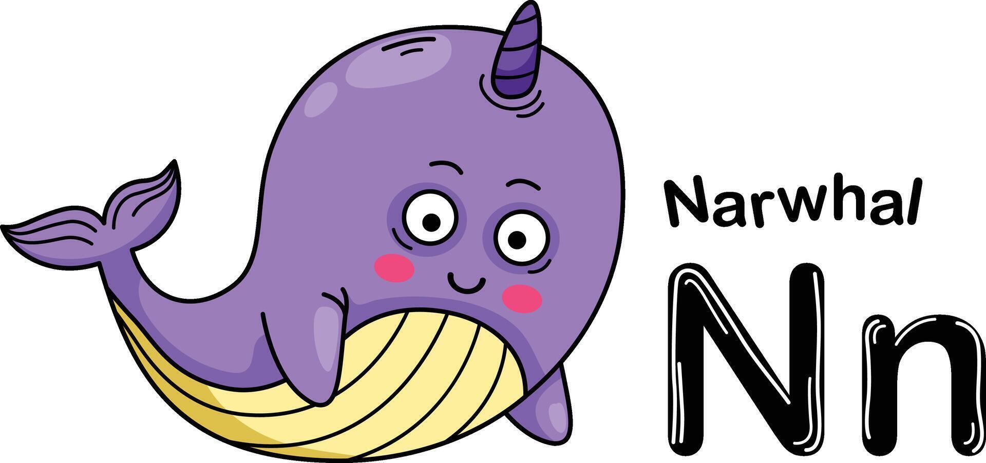 Illustration Isolated Animal Alphabet Letter N-Narwhal vector