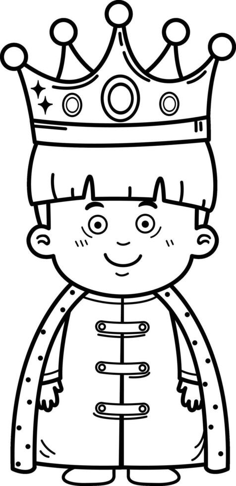 illustration of cute children characters with king costume outline white on background vector