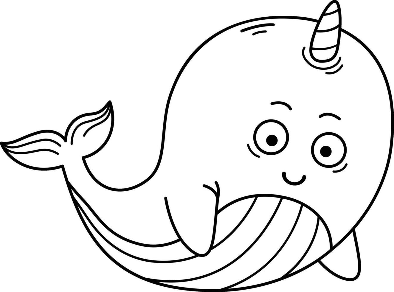 Hand drawn narwhal character illustration, vector