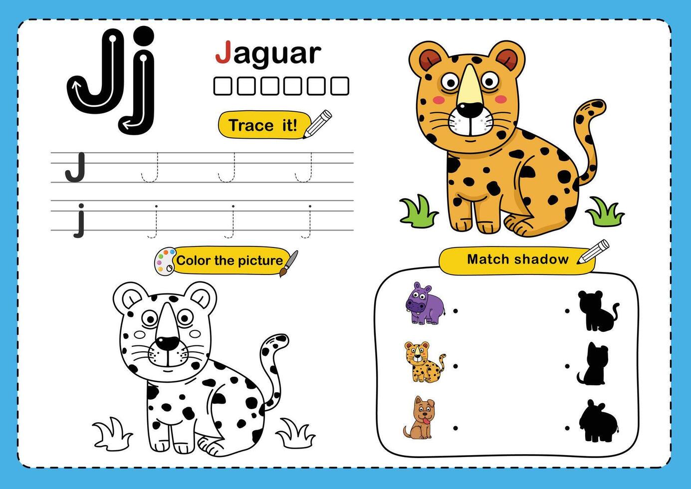 Illustration Isolated Animal Alphabet Letter J-Jaguar vector