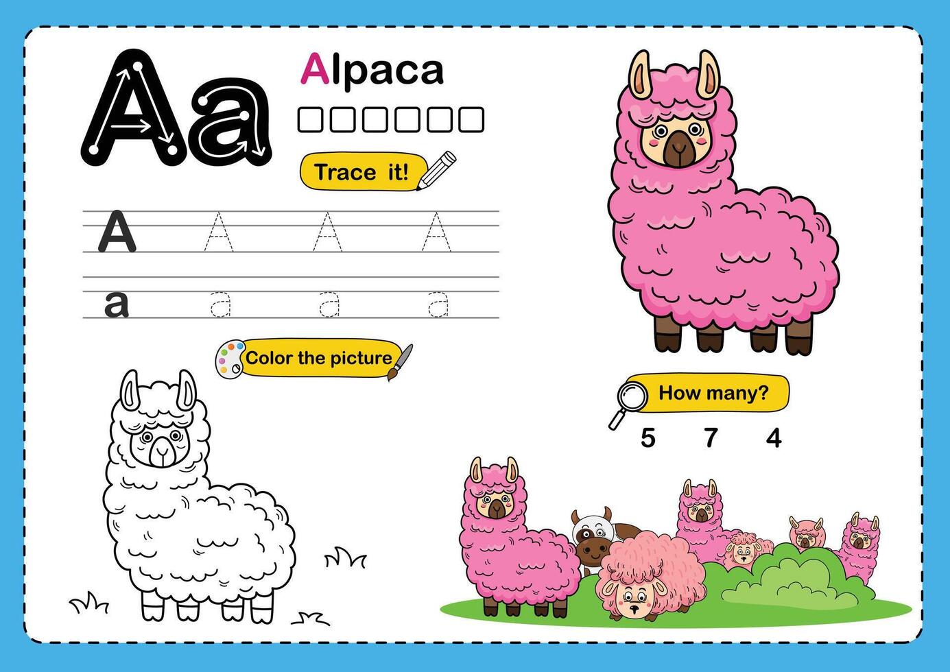 Illustration Isolated Animal Alphabet Letter A-Alpaca vector
