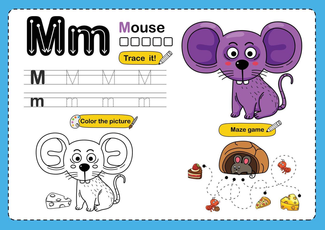 Illustration Isolated Animal Alphabet Letter M-Mouse vector