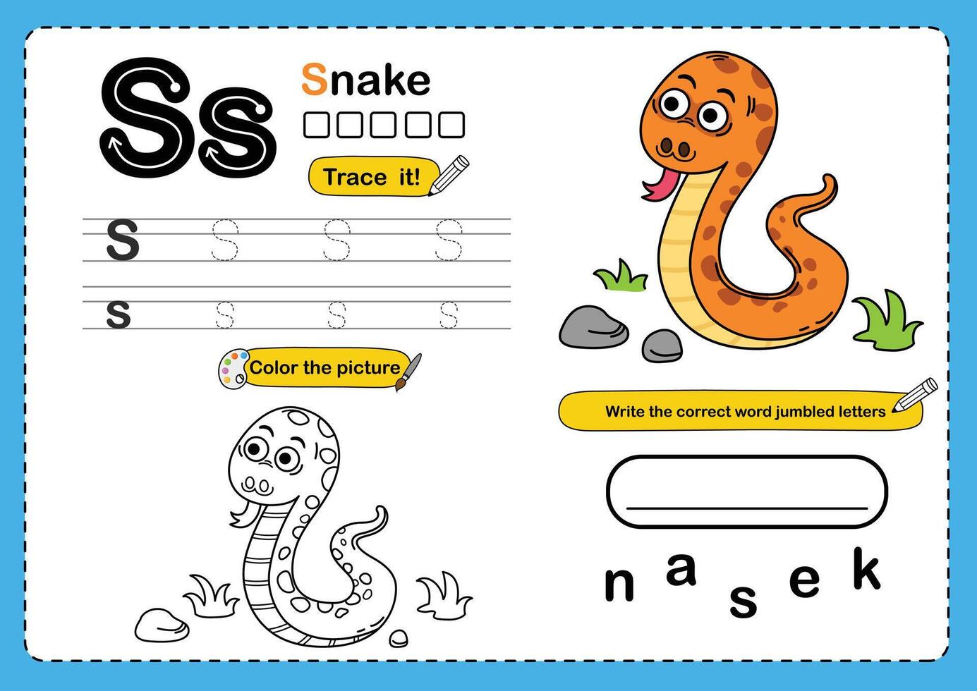 Illustration Isolated Animal Alphabet Letter S-Snake vector