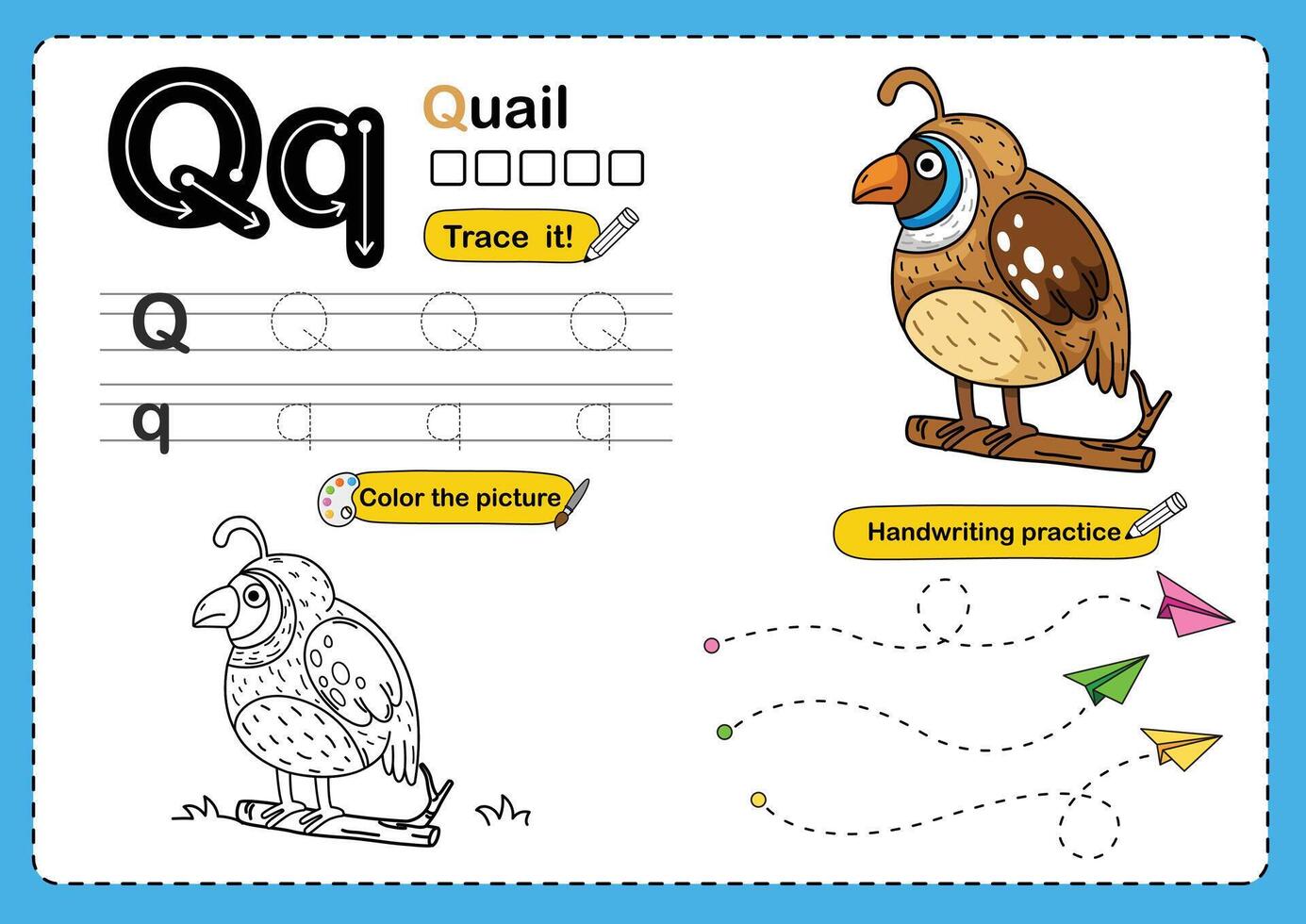 Illustration Isolated Animal Alphabet Letter Q-quail vector