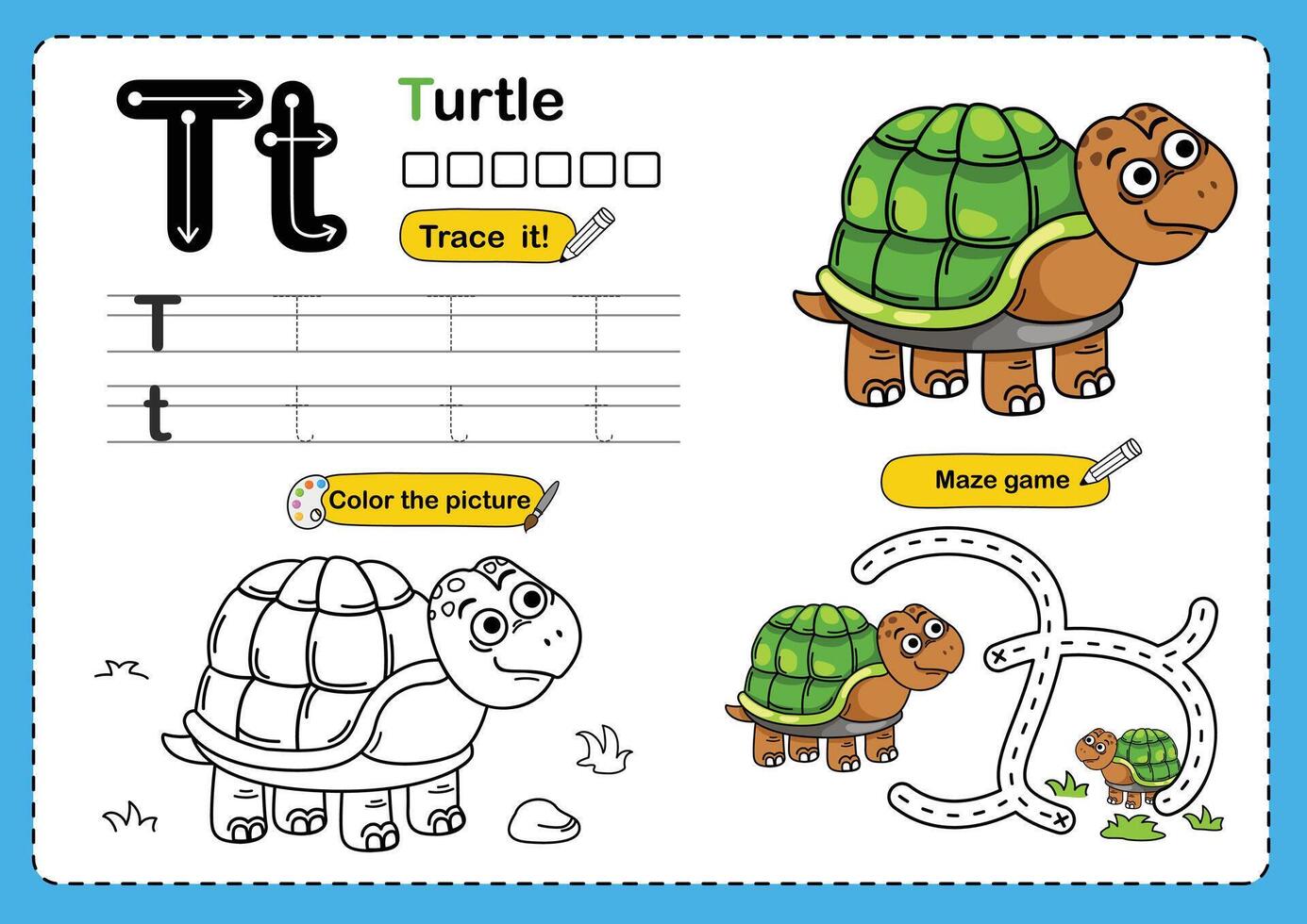 Illustration Isolated Animal Alphabet Letter T-turtle vector