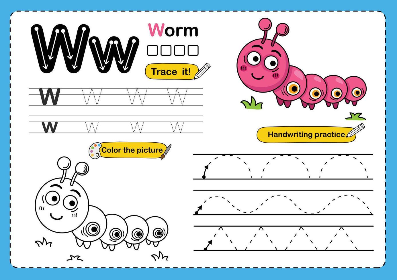 Illustration Isolated Animal Alphabet Letter W-worm vector