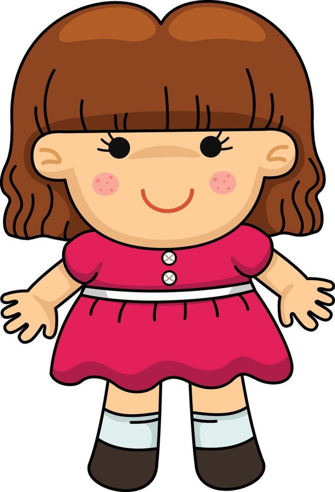 illustration of doll baby girl character outline white on background vector