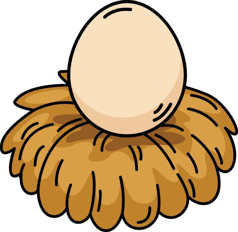 illustration of nest with egg outline white on background vector