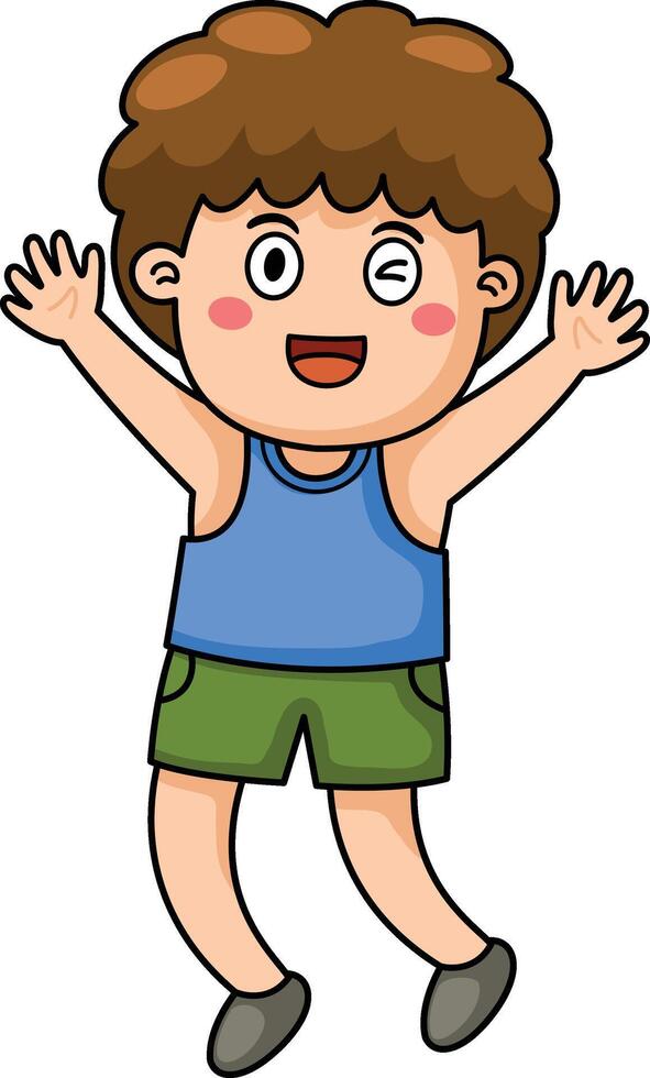 Kid boy stand happy celebrating pose vector