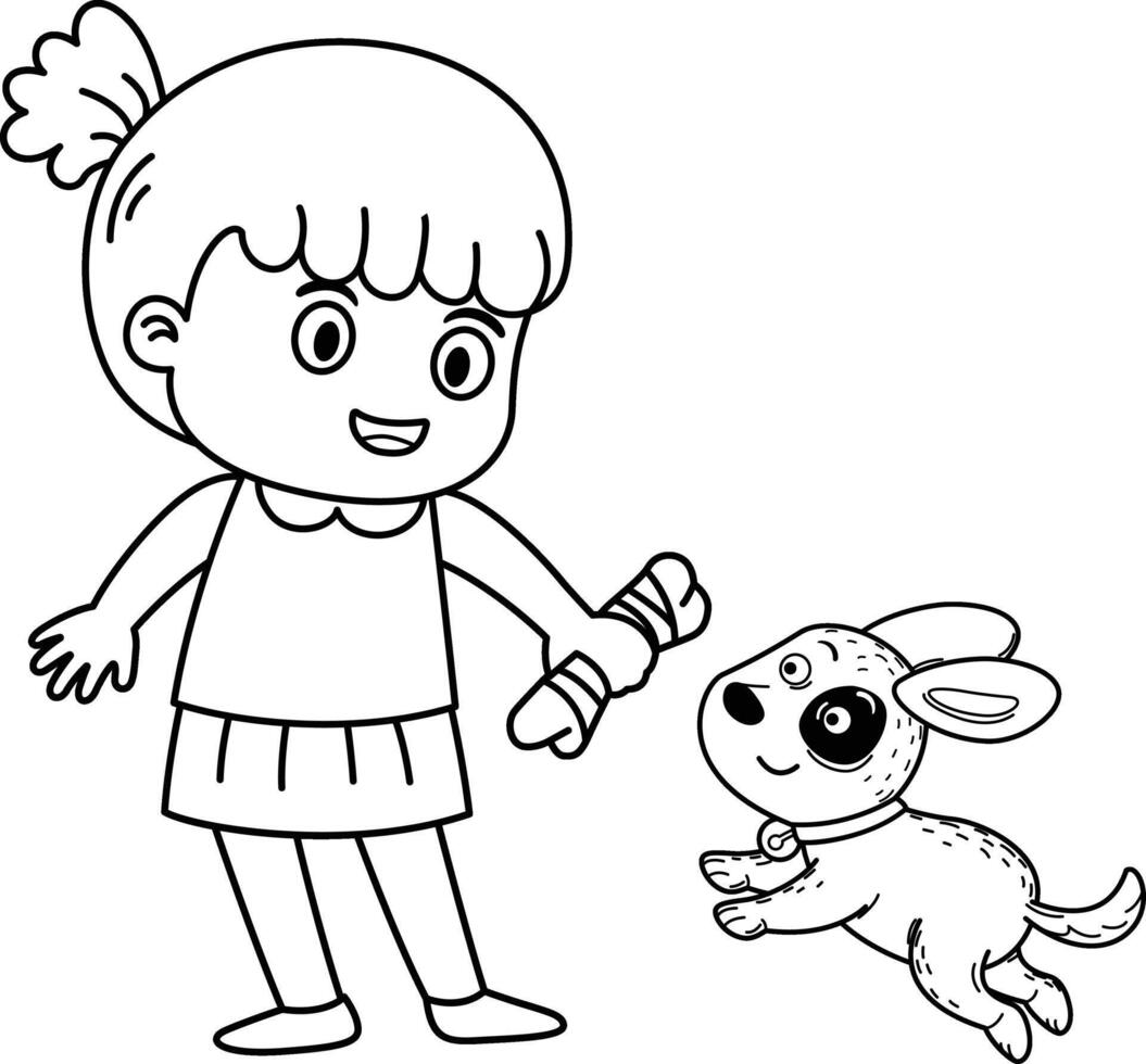 happy cute kid play with dog illustration vector