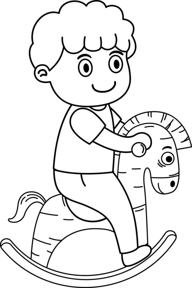 kid boy riding on rocking horse vector